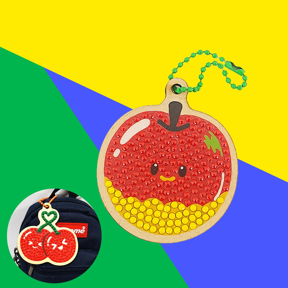 [오렌지네696] 반짝반짝 보석십자수 MDF 가방고리 만들기 - 과일 사과