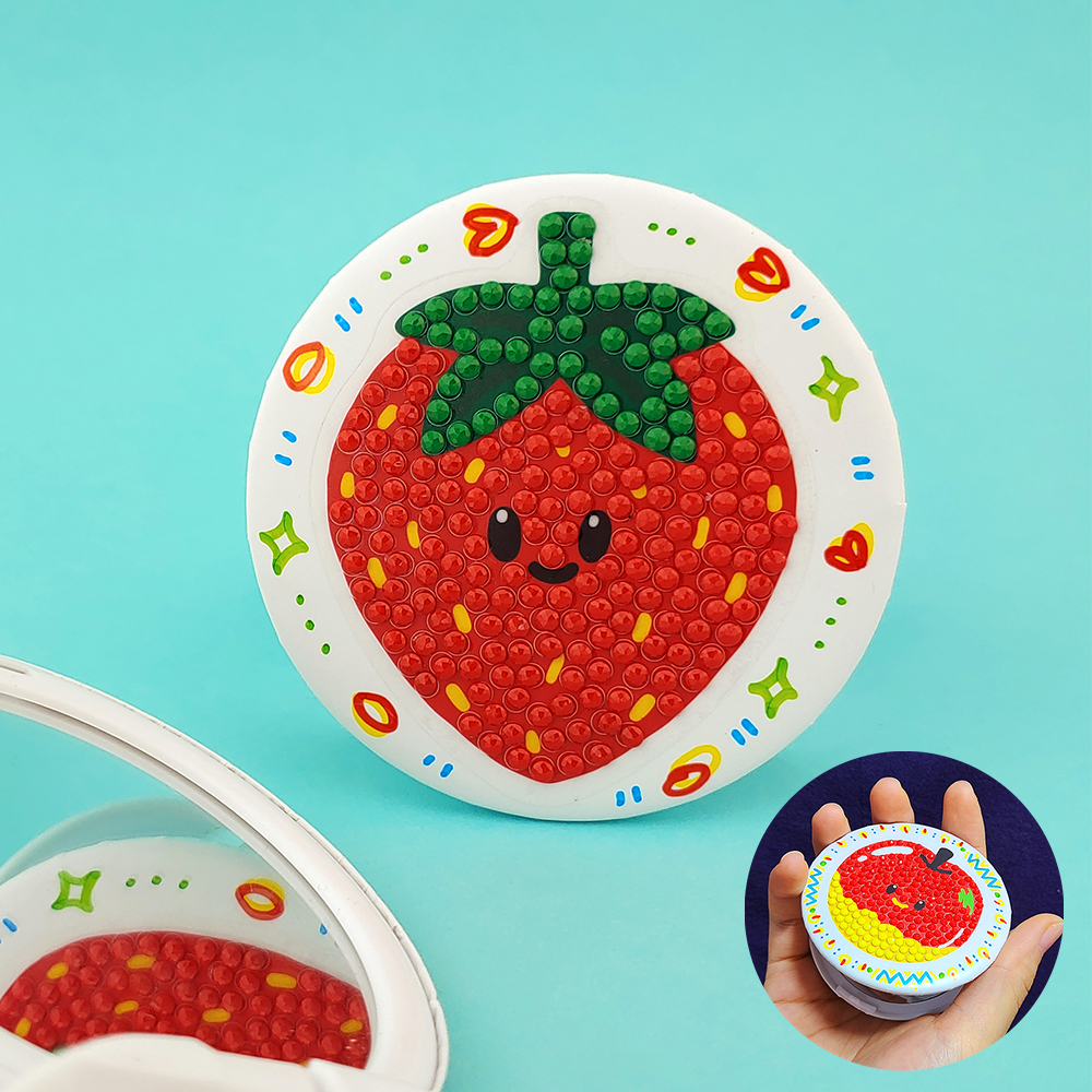 [오렌지네2141] 반짝반짝 보석십자수 원형 손거울 만들기 - 과일 딸기