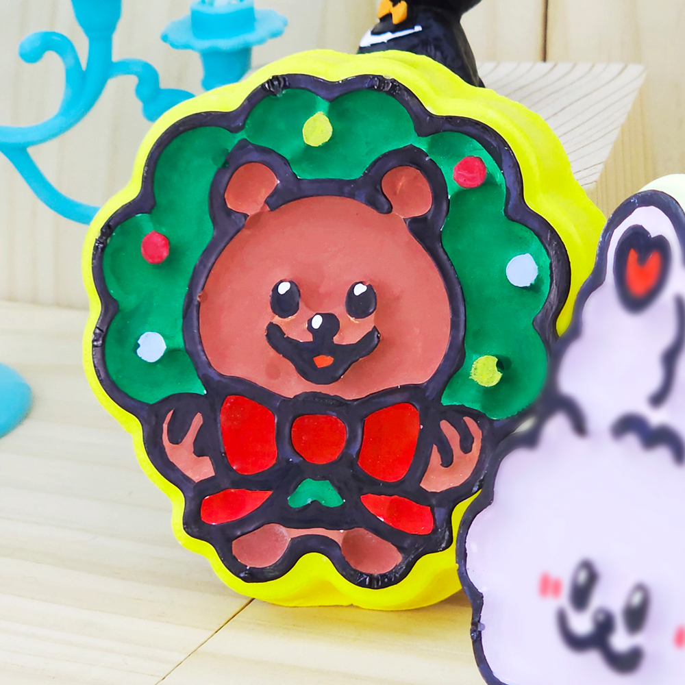 [오렌지네2445] 타블렛 몰드 캐릭터 석고 장식 만들기 10개1세트 - 꽃모자 곰