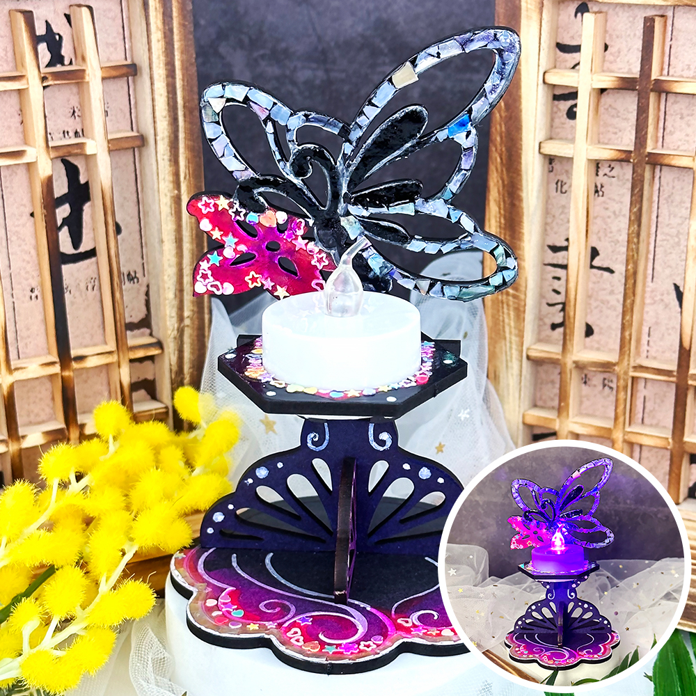 자개공예 나전칠기 만들기 키트 한국기념품 한국전통선물 DIY 자개 미니 등잔불 - 꽃과 나비