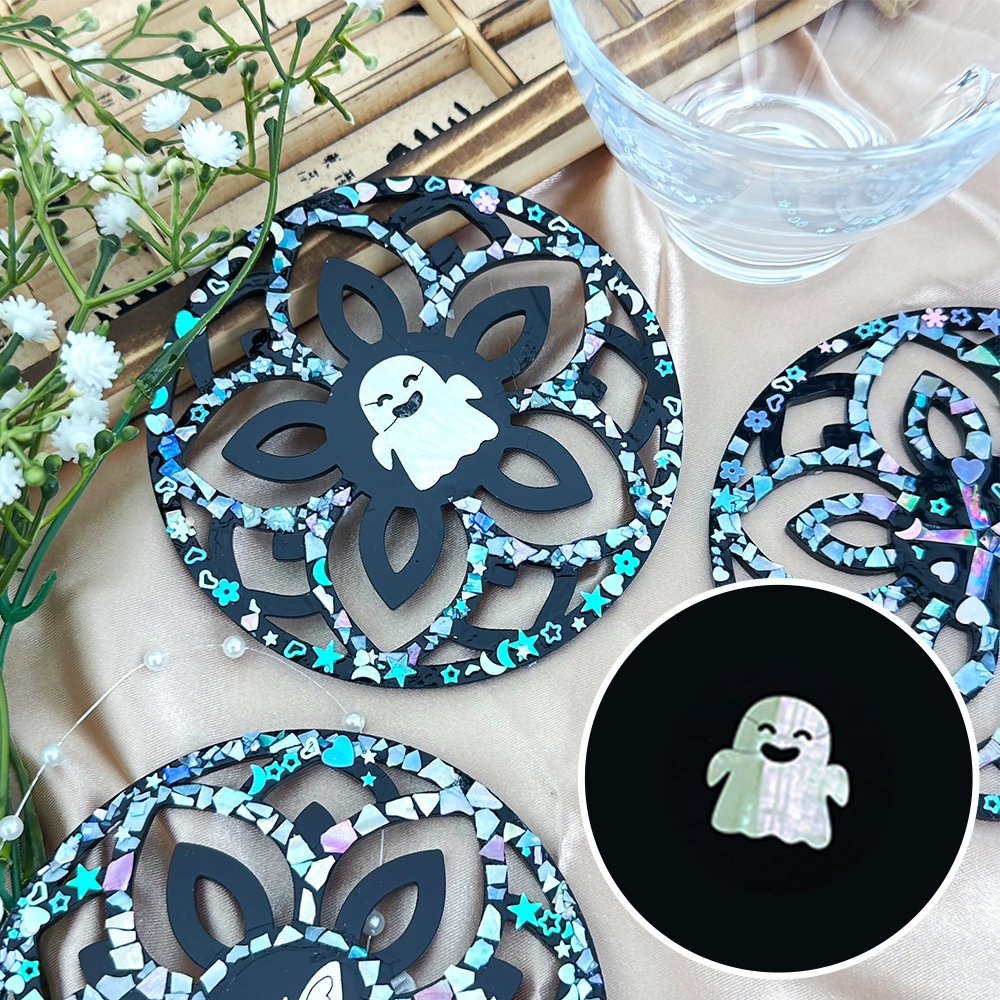 자개공예 나전칠기 만들기 키트 한국기념품 한국전통선물 DIY 컵받침 - 원형 할로윈 유령