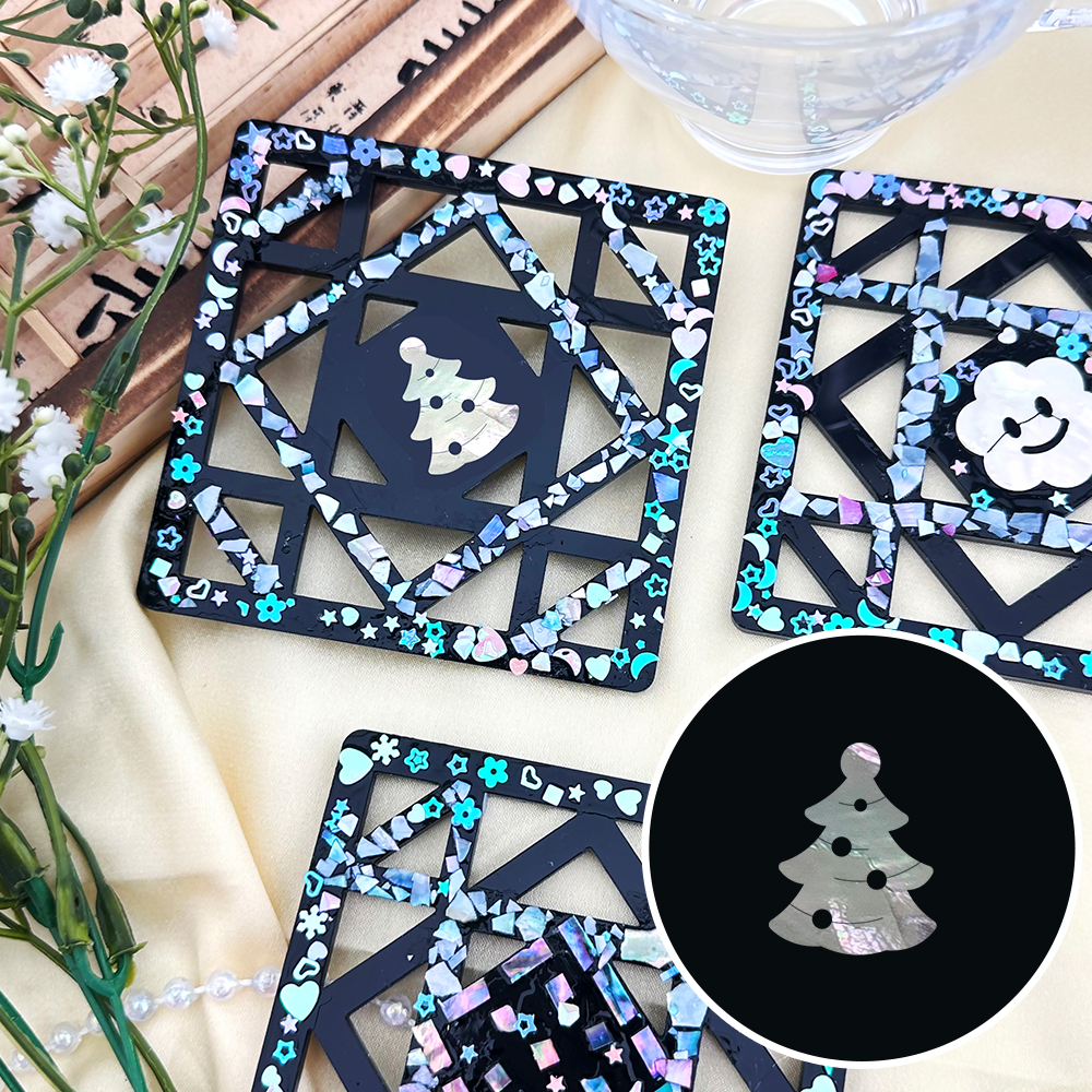 자개공예 나전칠기 만들기 키트 한국기념품 한국전통선물 DIY 컵받침 - 사각형 크리스마스 트리