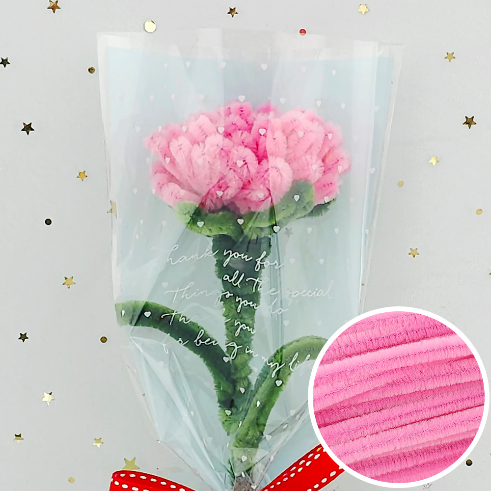 모루 카네이션 꽃 한송이 만들기 - 분홍색