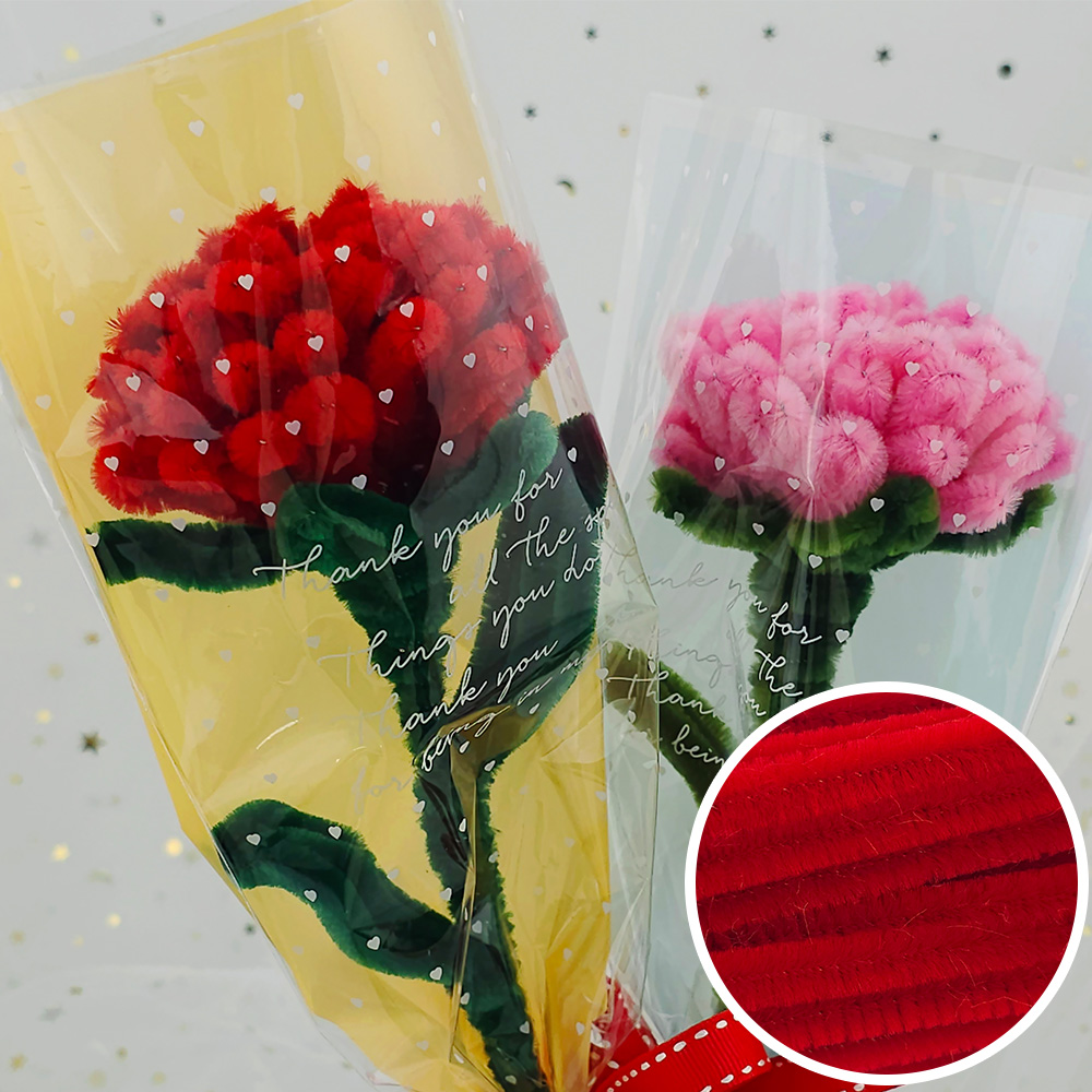 모루 카네이션 꽃 한송이 만들기 - 빨간색