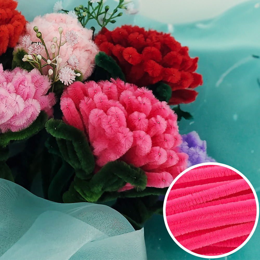 모루 카네이션 꽃 한송이 만들기 - 진분홍색