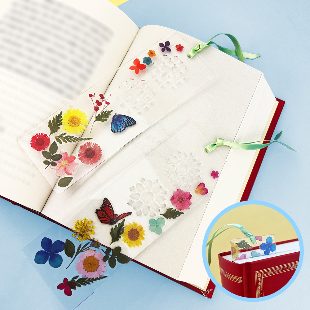 [오렌지네3136]봄꽃 누름꽃 압화 스티커 전통문양 투명 아크릴 책갈피 만들기