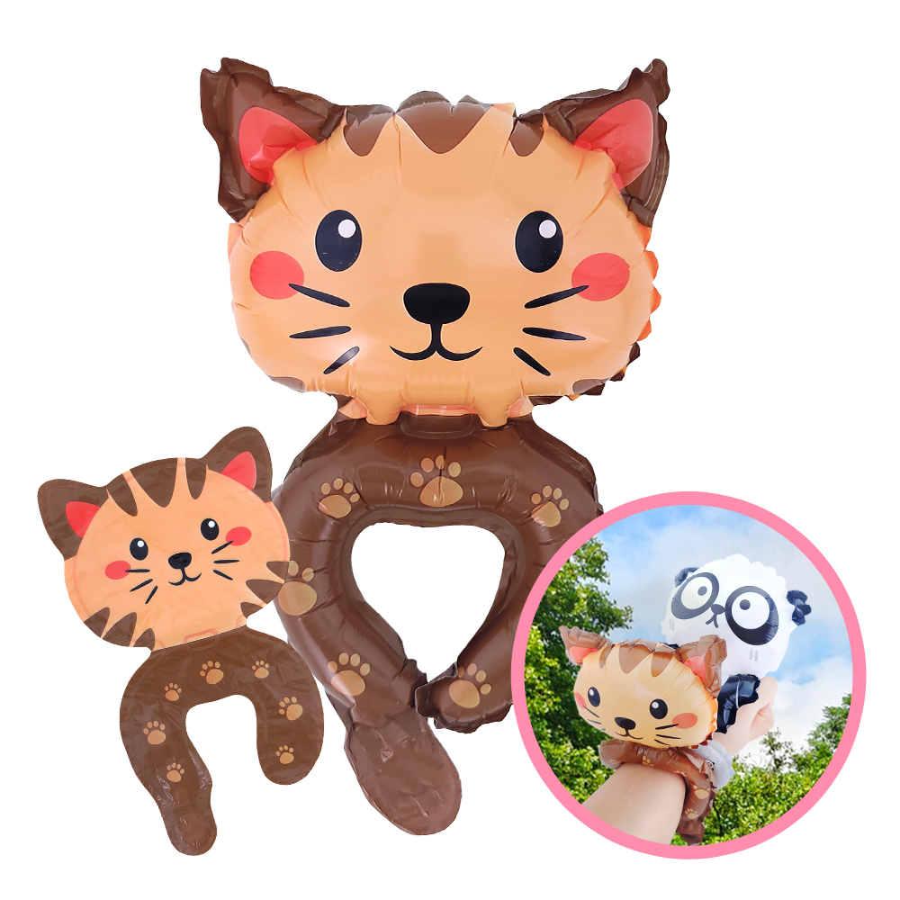 [오렌지네3192]나들이 소풍 파티 동물 캐릭터 손목 팔찌풍선 - 갈색무늬 고양이 (5개 1세트)