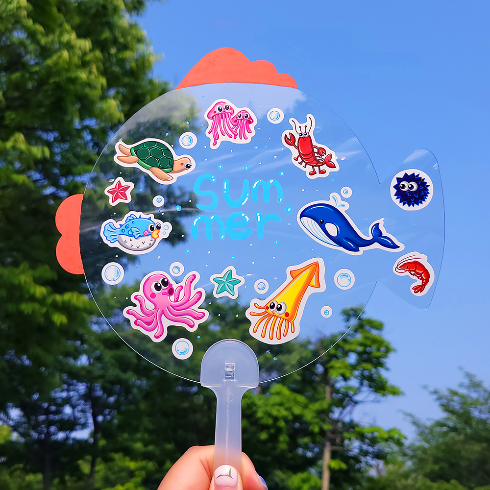 [오렌지네3268]바닷속 친구들 스티커 투명 부채 만들기 - 물고기