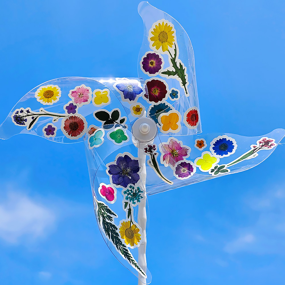 스티커 친구들 투명 바람개비 만들기 - 누름꽃
