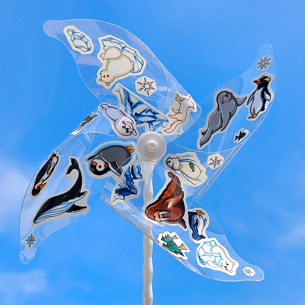 스티커 친구들 투명 바람개비 만들기 - 빙하 위 친구들