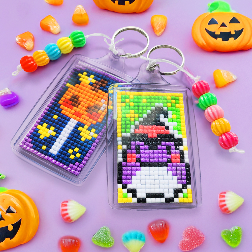 할로윈 데이 사각 보석십자수 가방고리 비즈 키링 만들기 키트 / 열쇠고리 DIY 키홀더 가방키링 할로인 헬로윈 큐빅 도안 호박