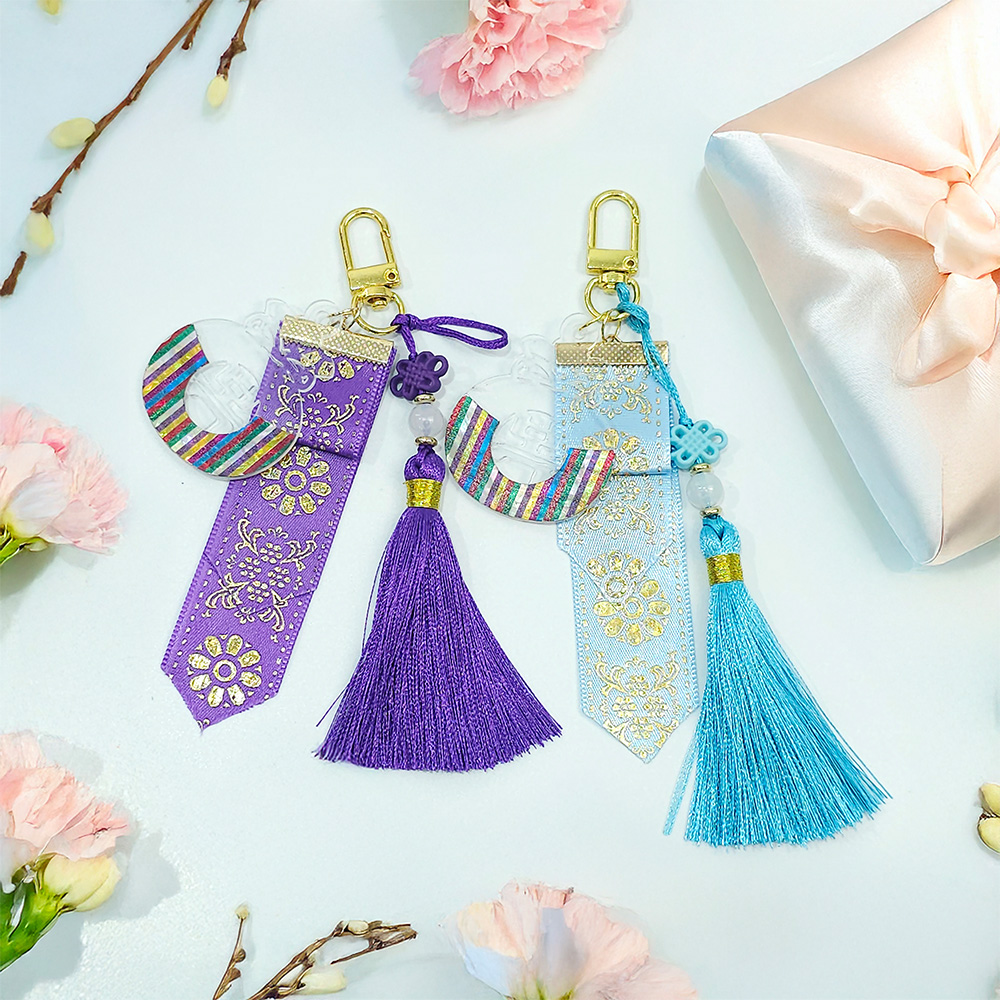 한국 전통 색동 자개 복주머니 미니 댕기 키링 만들기 키트 / 외국인선물 한국기념품 자개공방 악세사리 가방고리