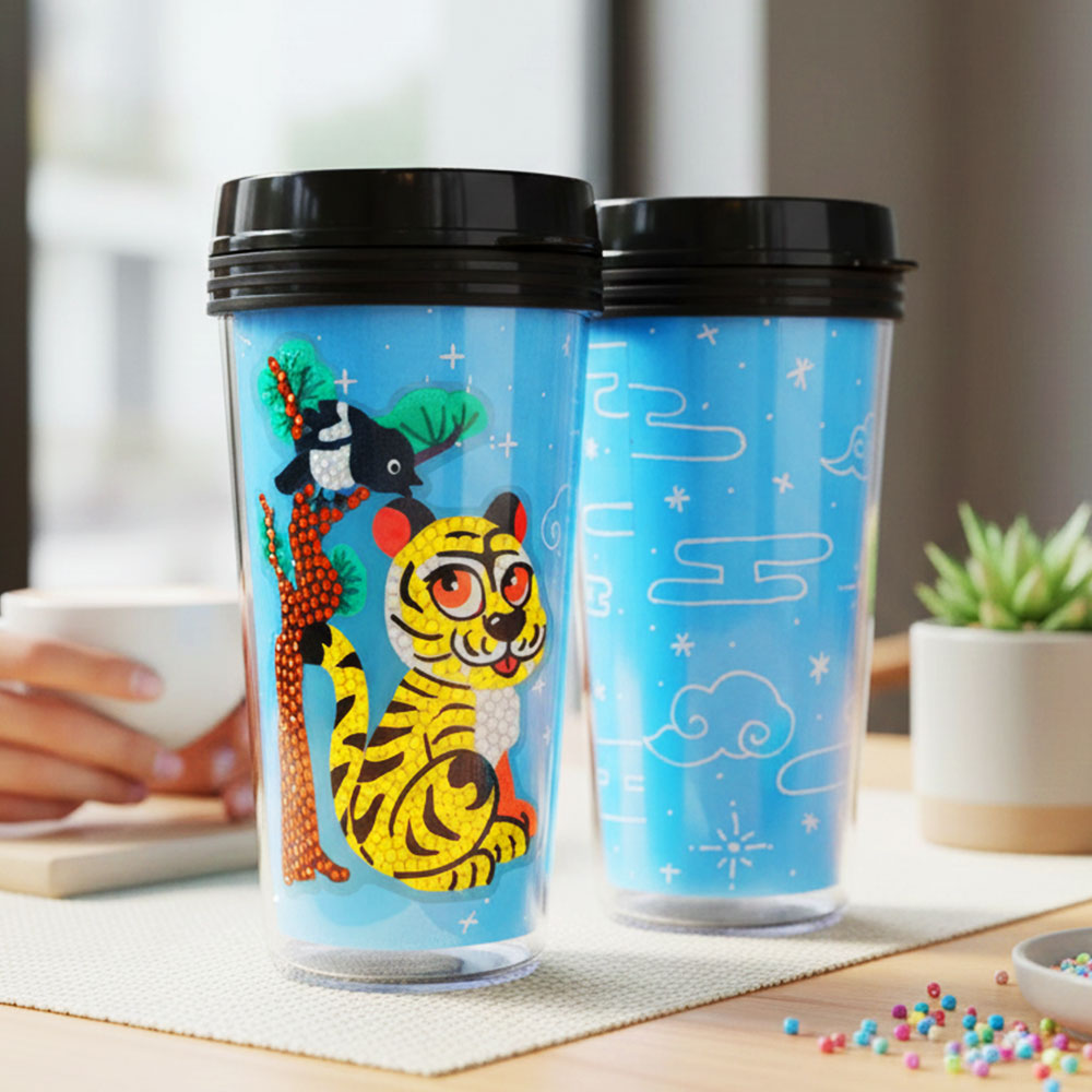 전통 민화 호작도 까치 호랑이 보석십자수 DIY 텀블러 만들기 키트 / 한국기념품 물병 작호도 선물 원데이클래스 학습용 한국화