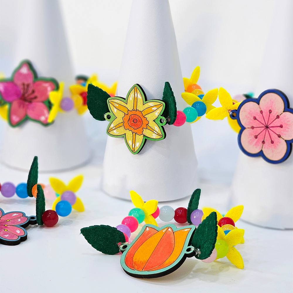 봄 꽃 팔찌 만들기 DIY 키트 / 재단 MDF 펠트 비즈 팔찌 체험 벚꽃