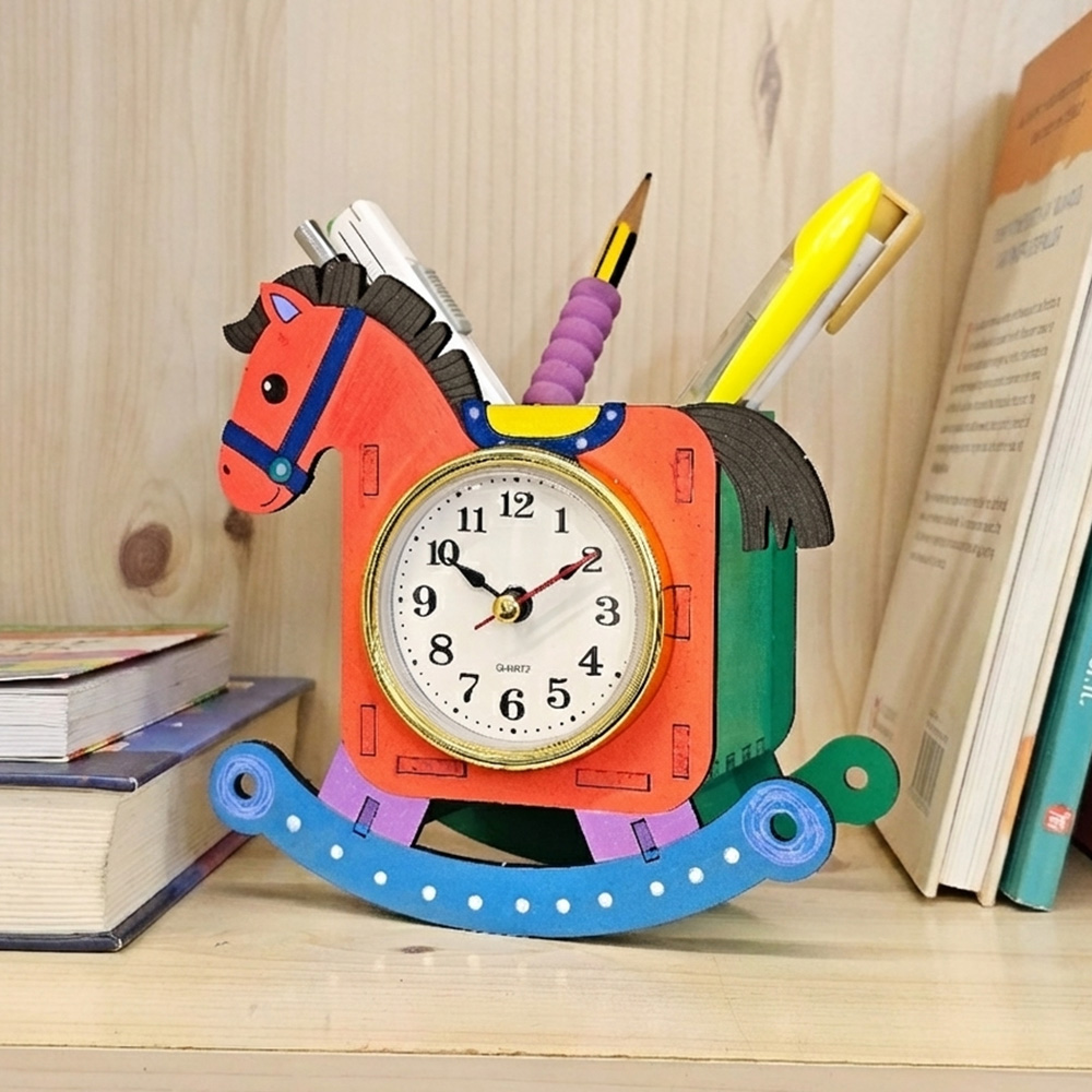 병오년 말 목마 시계 연필꽂이 DIY 키트 / MDF 조립형 데스크 인테리어 신년소품
