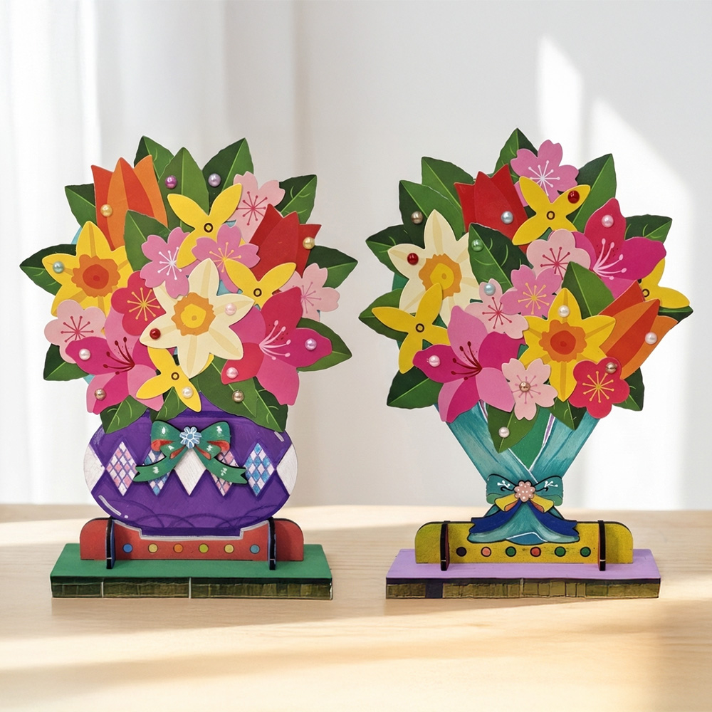 봄 꽃 화분 꽃다발 탁상 장식 만들기 DIY / 재단종이 봄꽃 계절 인테리어 소품