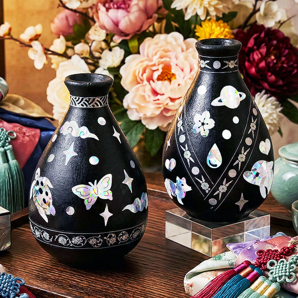 자개 마스킹테이프 스티커 우드 화병 만들기 키트 / 꽃병 실버교육 외국인 선물 한국기념품